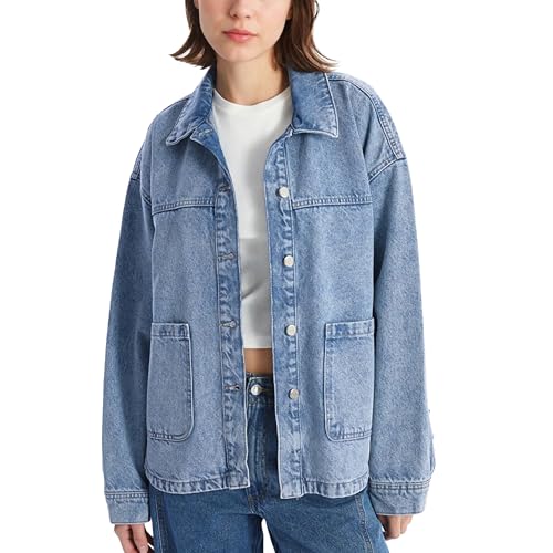 Hixiaohe Jean Jackets for Women Trendy Button Up Denim Shirt